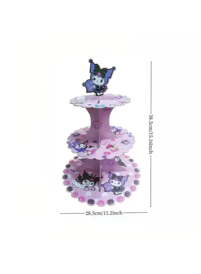 Kuromi 3 Tier Party Decor Stand Purple Cardboard Centerpiece For Birthday Christmas - Image 1