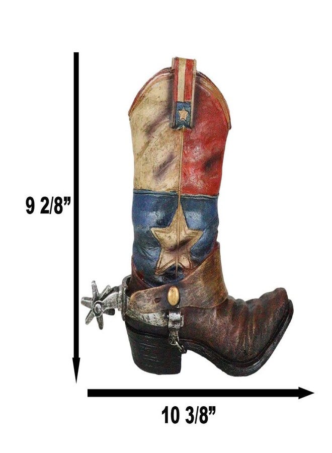 Ebros Gift Patriotic Texas State Flag Western Star Rustic Antiqued Cowboy Boot with Spur Hand Painted Resin Decorative Flower Bouquet Vase Or Planter Figurine American Spirit Home Decor Accent - Image 2
