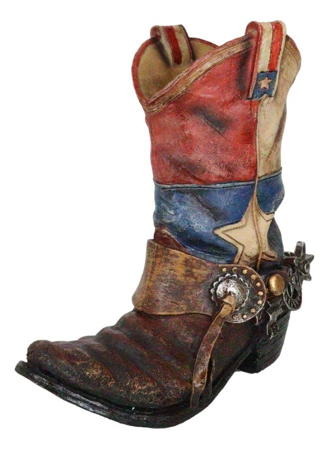 Ebros Gift Patriotic Texas State Flag Western Star Rustic Antiqued Cowboy Boot with Spur Hand Painted Resin Decorative Flower Bouquet Vase Or Planter Figurine American Spirit Home Decor Accent - Image 4