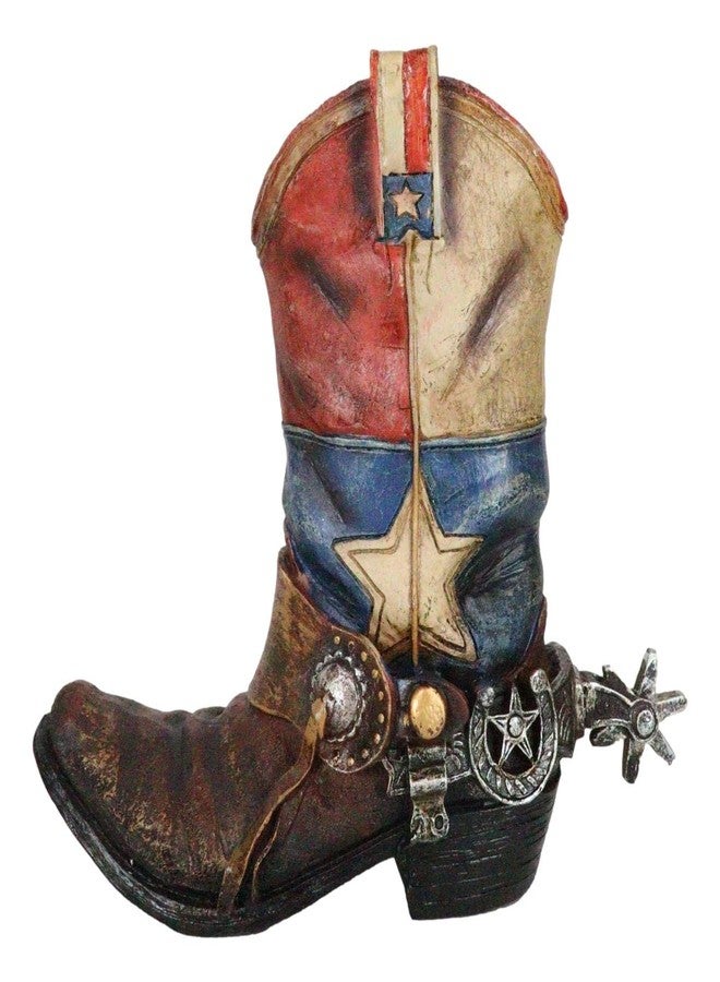 Ebros Gift Patriotic Texas State Flag Western Star Rustic Antiqued Cowboy Boot with Spur Hand Painted Resin Decorative Flower Bouquet Vase Or Planter Figurine American Spirit Home Decor Accent - Image 1