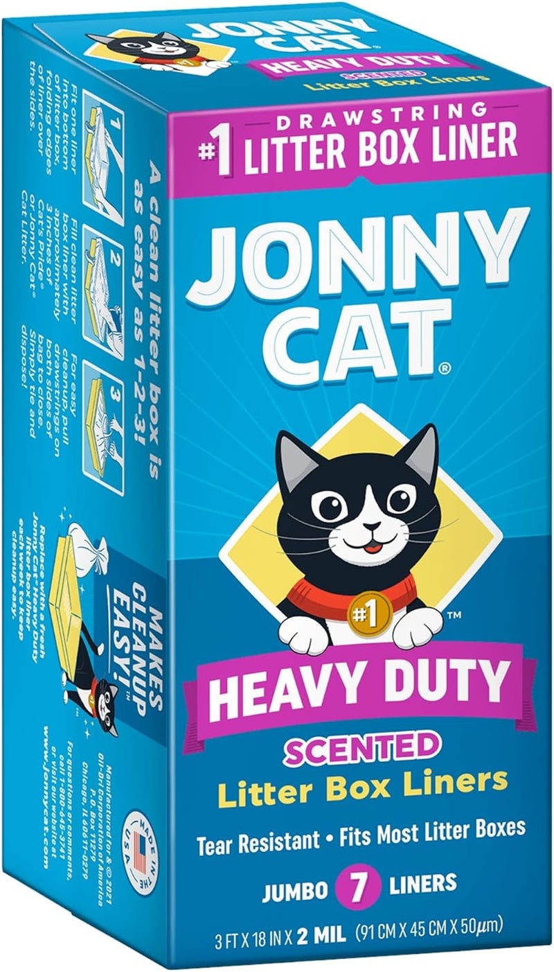 JONNY CAT Litter Box Liners: Fresh Scent - Heavy Duty - Tear & Leak Resistant - Drawstring Close - Jumbo, 7 Count - Image 1