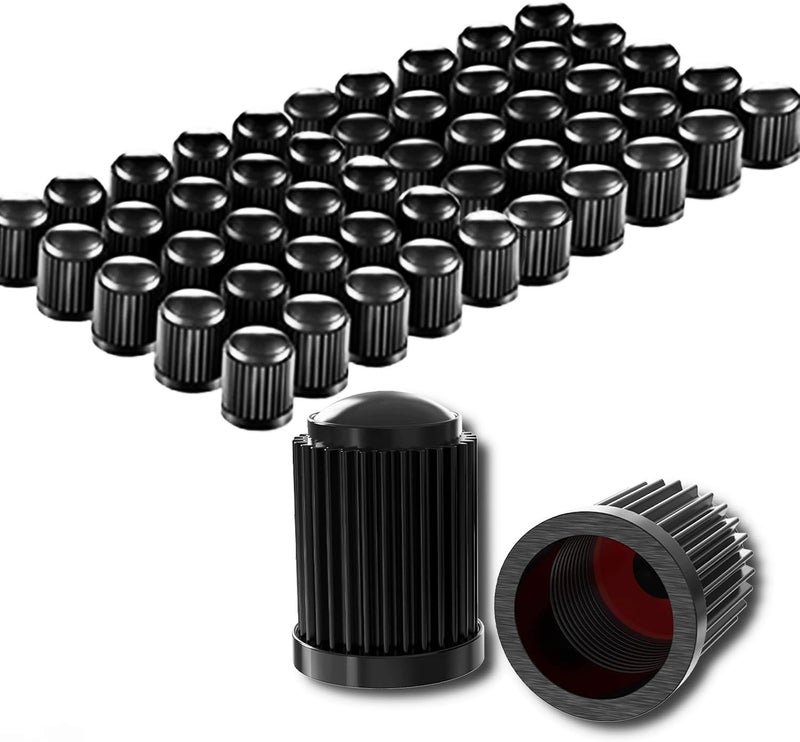 CKAuto 50 Pack Tire Valve Caps, Plastic Valve Stem Caps with O Rubber Seal, Universal Stem Covers for Cars, SUVs, Bike and Bicycle, Trucks, Motorcycles, Airtight Seal Dust Proof, Black 5 Dollar Item - Image 1