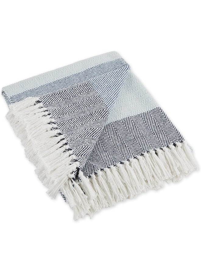 DII DII Herringbone Striped Collection Cotton Throw Blanket, 50x60, Blue  - Image 1