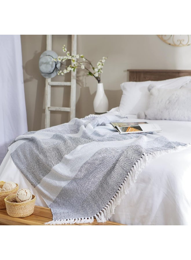 DII DII Herringbone Striped Collection Cotton Throw Blanket, 50x60, Blue  - Image 4