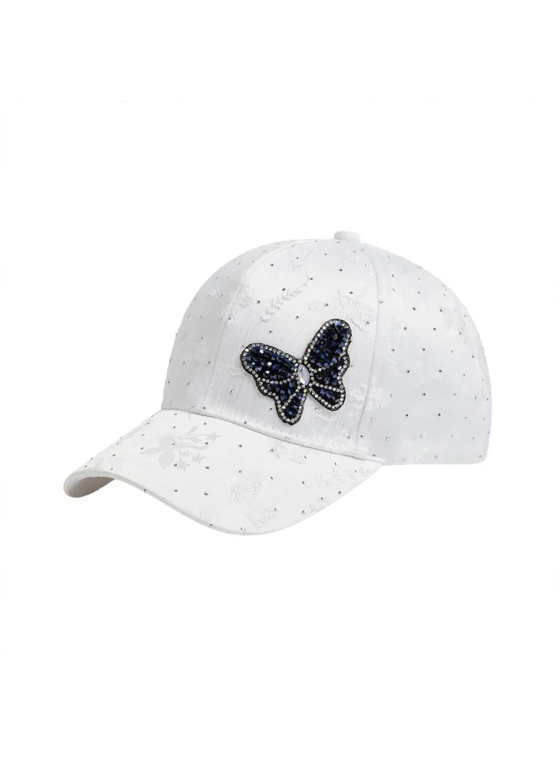 Mobcos Women's Luxury Embellished Baseball Cap, Elegant Adjustable Fashion Hat for Casual Wear & Travel | Snow Butterfly