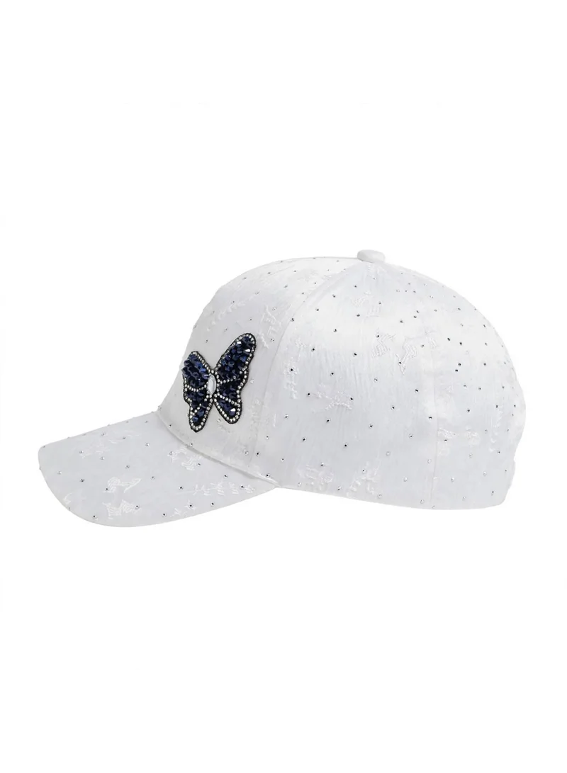 Mobcos Women's Luxury Embellished Baseball Cap, Elegant Adjustable Fashion Hat for Casual Wear & Travel | Snow Butterfly