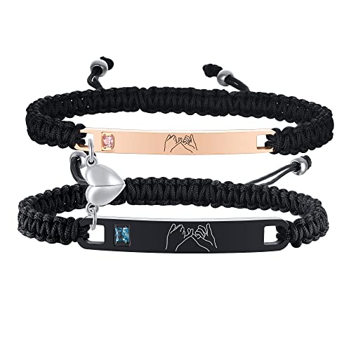 MEALGUET Pinky Promise Couple Bracelet for him her, Hand Braided Couple Bracelets Set Mutual Attraction Relationship Bracelet Personalized Gift for Men Women, Handmade - Image 1