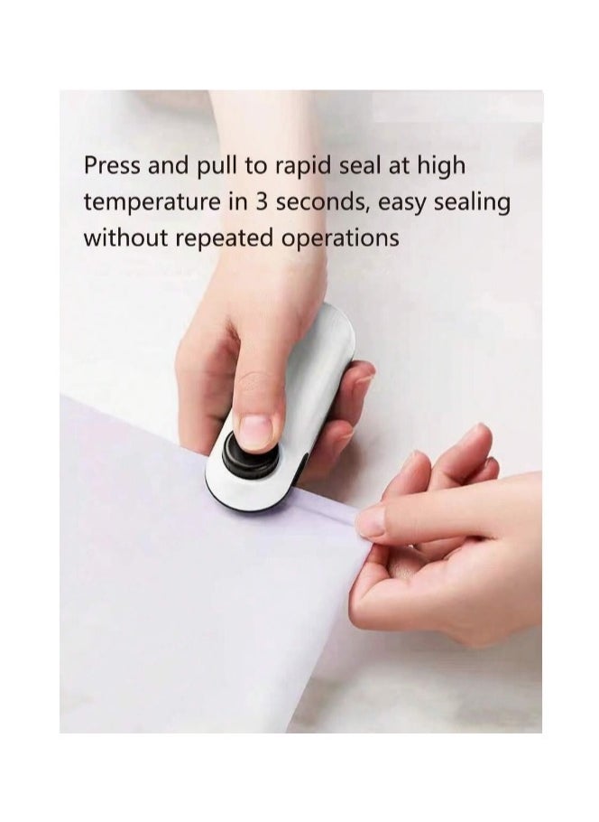Small automatic food bag closing and opening device, rechargeable, with back magnet and safety closing button, 400 ml battery,11*3.7 CM ,White With Food Bag roll, 20 Cm * 500 Cm