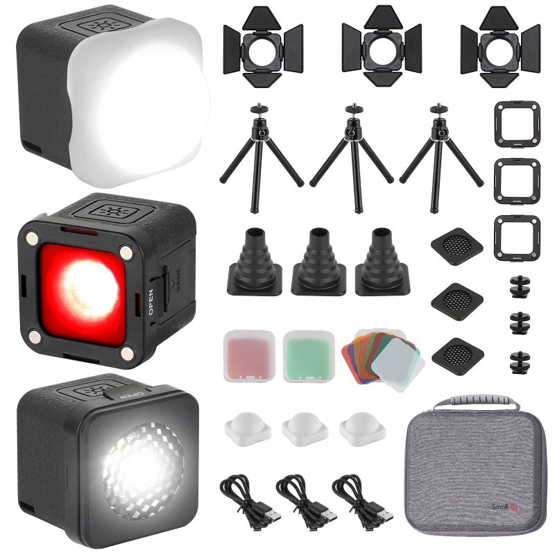 SmallRig RM01 Mini LED Video Light 3 Pack Watreproof Portable Lighting Kit with 8 Color Filters Dimmable Fill Photography Light 5600K CRI95 for Smartphone Action and DSLR Camera