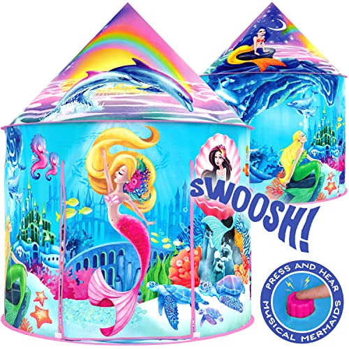 W&O WO Musical Mermaid Tent with UnderTheSea Button  Captivating Pop Up Tent for Girls  Perfect for Indoor  Outdoor Play - Image 1