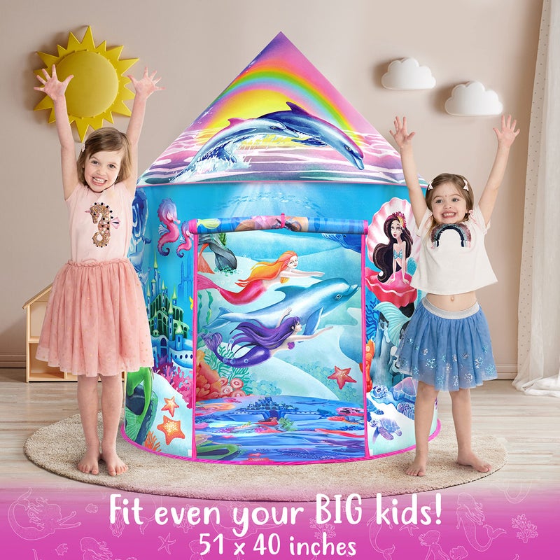 W&O WO Musical Mermaid Tent with UnderTheSea Button  Captivating Pop Up Tent for Girls  Perfect for Indoor  Outdoor Play - Image 3