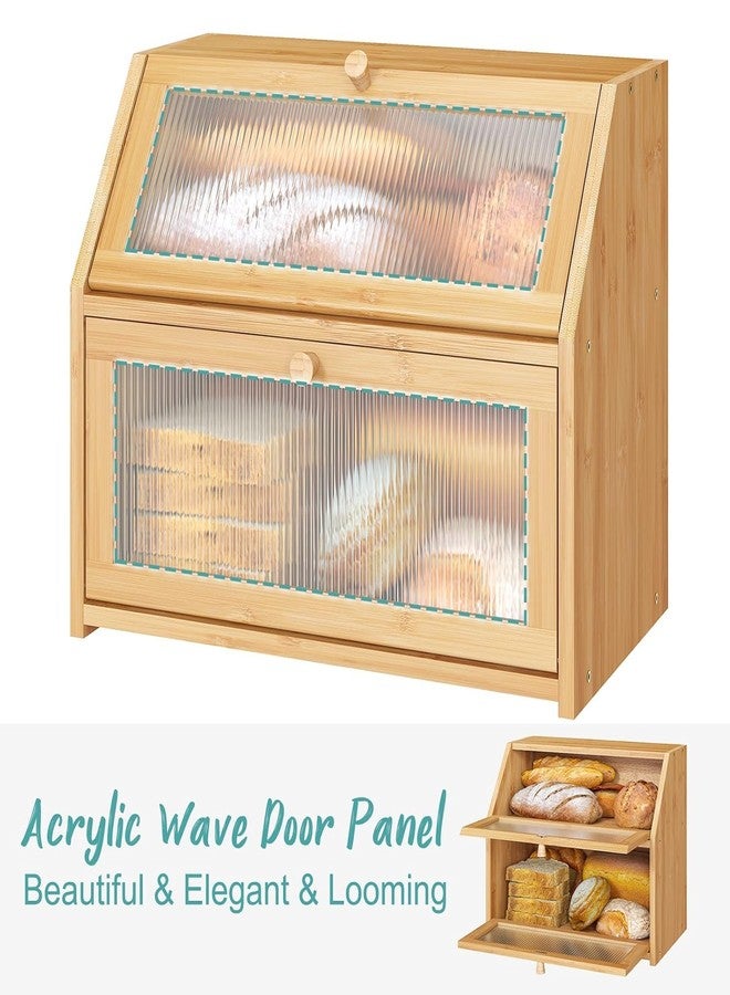 MUGATH Large Bamboo Bread Box for Kitchen Counter with Window | Double Layer | Bread Storage Container Bread Bin for Homemade Bread, Bagels & Muffins | Wooden Countertop Organizer - Image 4