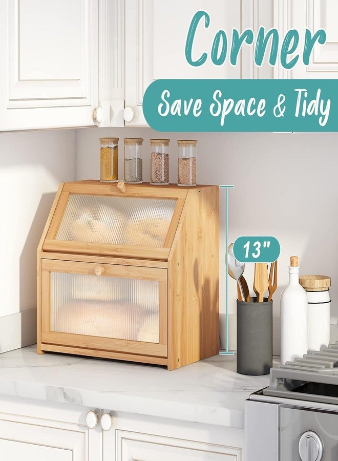 MUGATH Large Bamboo Bread Box for Kitchen Counter with Window | Double Layer | Bread Storage Container Bread Bin for Homemade Bread, Bagels & Muffins | Wooden Countertop Organizer - Image 5