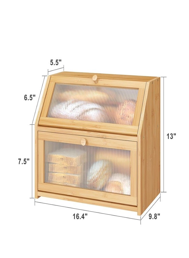 MUGATH Large Bamboo Bread Box for Kitchen Counter with Window | Double Layer | Bread Storage Container Bread Bin for Homemade Bread, Bagels & Muffins | Wooden Countertop Organizer - Image 3