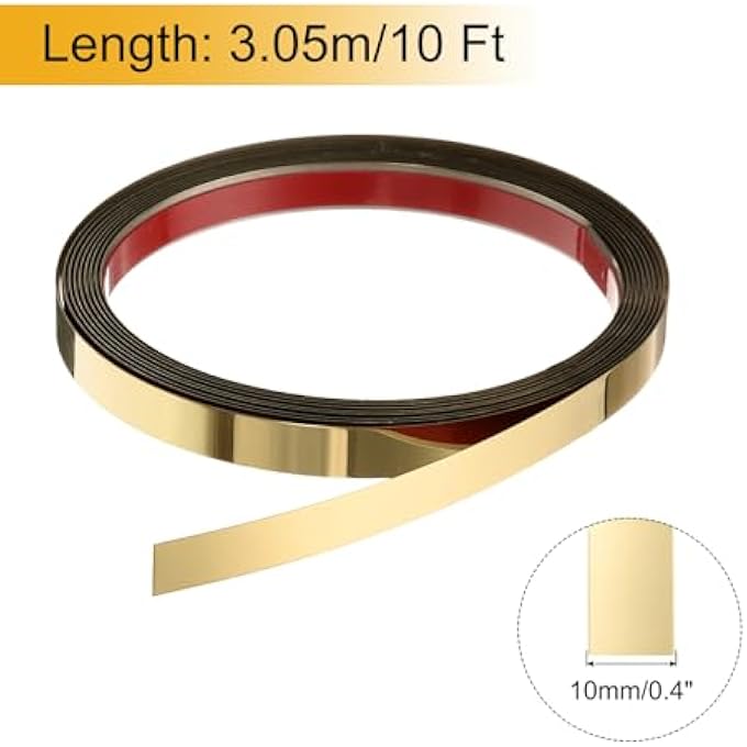 MOULDING STRIP, STAINLESS STEEL WALL CLADDING FOR STICKING, DECORATIVE CLADDING FOR WALL, MIRROR FRAME, CRAFT AND HOME DECOR, 10 FEET X 0.4 INCH, MIRRORED GOLD - Image 3