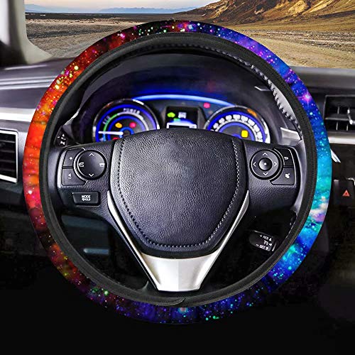 AFPANQZ Galaxy Novelty Red & Blue Auto Steering Wheel Covers Sweat Absorption Comfort Grip Anti-Slip Safety Stretch-on Easy Fix Machine Washable Steering Wheel Protection Cool 4-15 in - Image 1