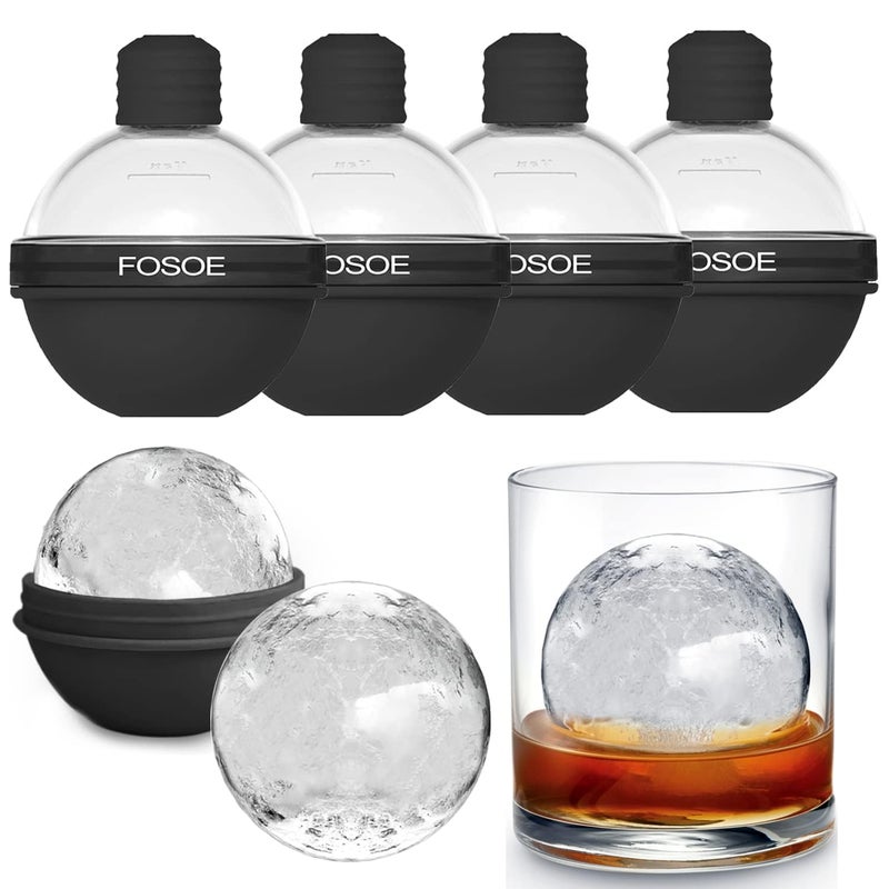 FOSOE Silicone Ice Ball Molds for Whiskey - Set of 4 Round Makers with Lids for Cocktails, Bourbon, and Drinks - Image 1