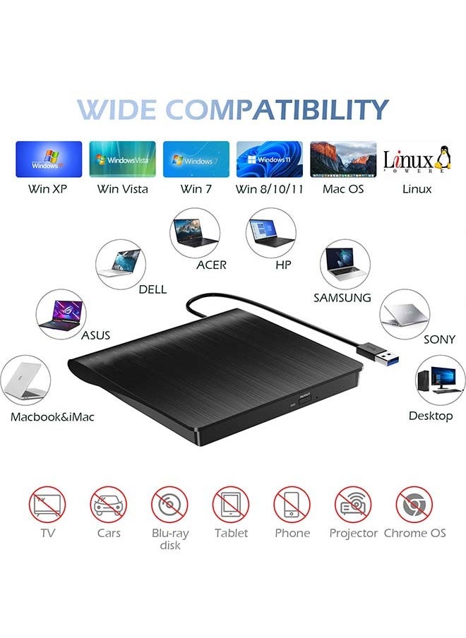 Generic - External CD/DVD Drive for Laptop USB 3.0 CD/DVD Player Portable +/-RW Burner CD ROM Reader Rewriter Writer Disk Duplicator Compatible with Laptop Desktop PC Windows Apple Mac Pro Macbook Linux - Image 1