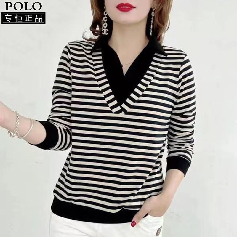 Elegant Ladies Autumn Two-Piece Polo Collar Top Black
