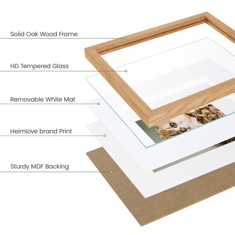 Heimlove Heimlove 8x10 Picture Frame Premium Solid Oak Wood Frames Mat for 5x7 Picture & Tempered Glass-8x10 frame for Wall Art Photo and Prints Tabletop Display family picture-Natural Oak - Image 4