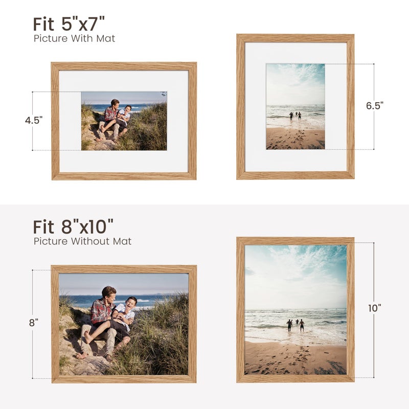 Heimlove Heimlove 8x10 Picture Frame Premium Solid Oak Wood Frames Mat for 5x7 Picture & Tempered Glass-8x10 frame for Wall Art Photo and Prints Tabletop Display family picture-Natural Oak - Image 2