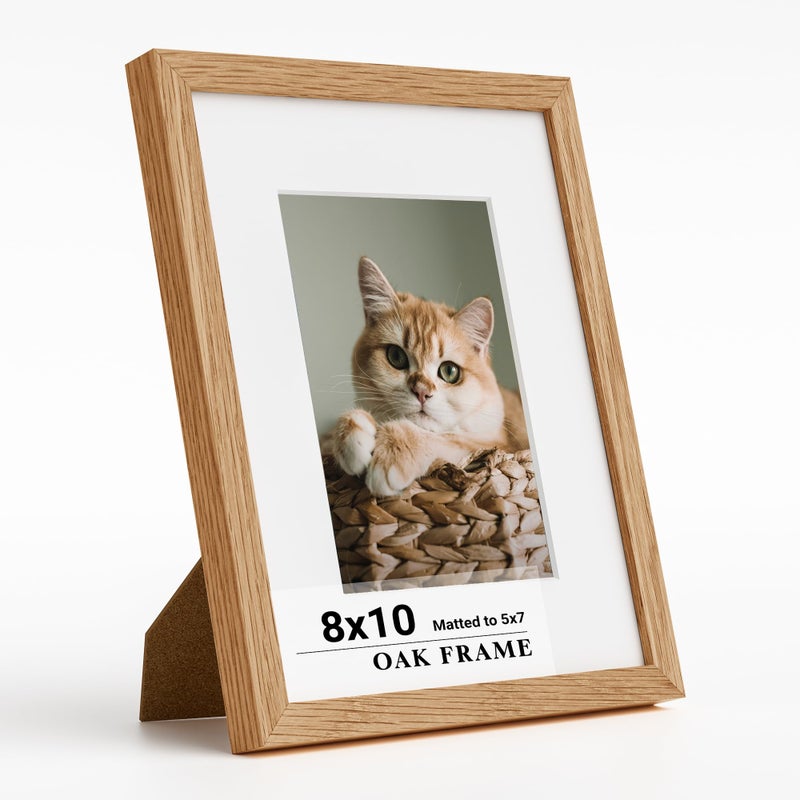 Heimlove Heimlove 8x10 Picture Frame Premium Solid Oak Wood Frames Mat for 5x7 Picture & Tempered Glass-8x10 frame for Wall Art Photo and Prints Tabletop Display family picture-Natural Oak - Image 1
