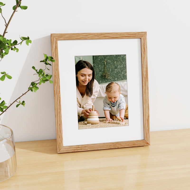Heimlove Heimlove 8x10 Picture Frame Premium Solid Oak Wood Frames Mat for 5x7 Picture & Tempered Glass-8x10 frame for Wall Art Photo and Prints Tabletop Display family picture-Natural Oak - Image 5