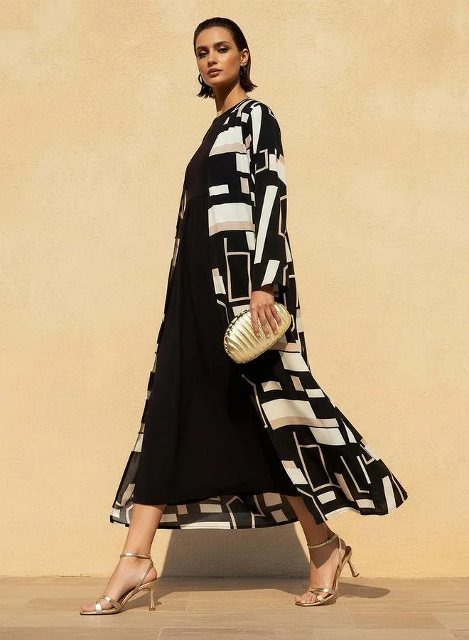 سبلاش فيڤ Regular Fit Kimono Abaya Shrug with Print