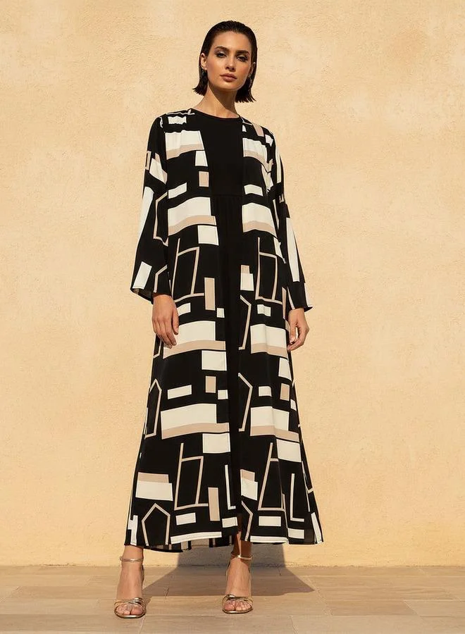 سبلاش فيڤ Regular Fit Kimono Abaya Shrug with Print