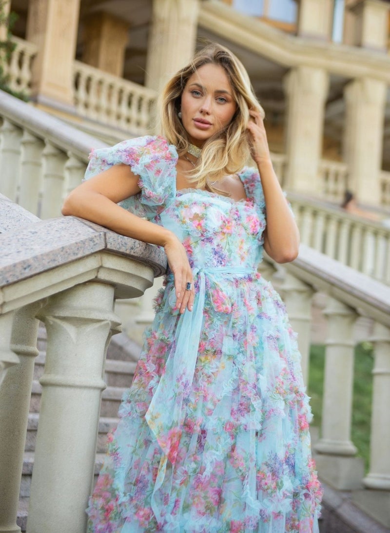 M MIAOYAN Women's Evening Dress White Floral Mesh Elegant Casual Dress  - Image 3