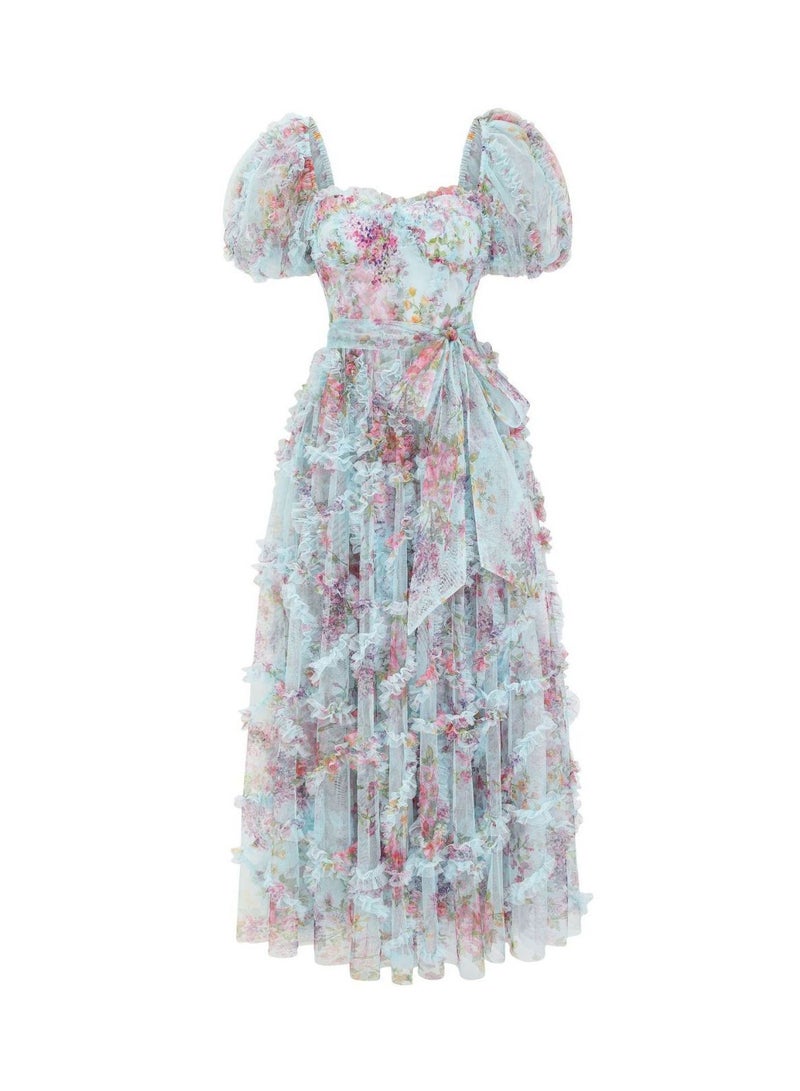 M MIAOYAN Women's Evening Dress White Floral Mesh Elegant Casual Dress  - Image 4