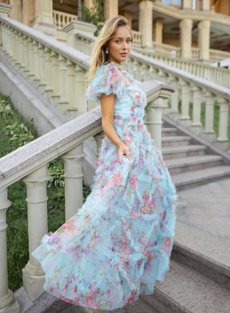 M MIAOYAN Women's Evening Dress White Floral Mesh Elegant Casual Dress  - Image 2