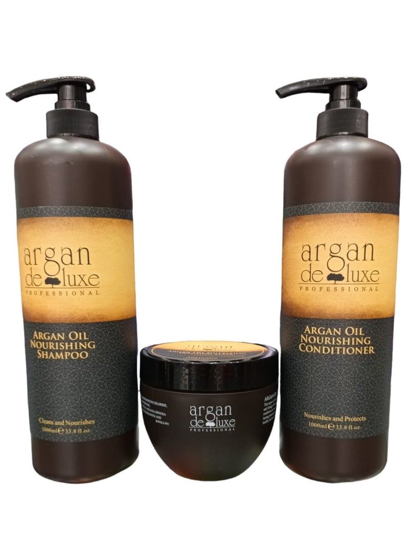 argan de luxe Shampoo 1000 ml  Conditioner 1000 ml  and Mask 500 ml Nourishing With argan Oil