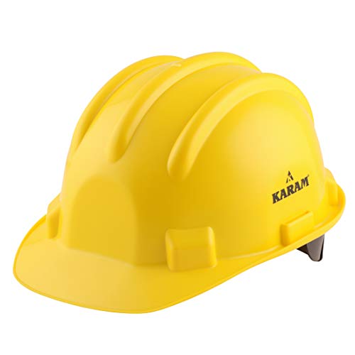 KARAM PN521 Safety Helmet for Men Construction Helmet | Ratchet Type Adjustment with Adjustable Chin Strap | Work Helmet with Side Slot for Attachment | is:2925:1984 Certified | Yellow - Image 1