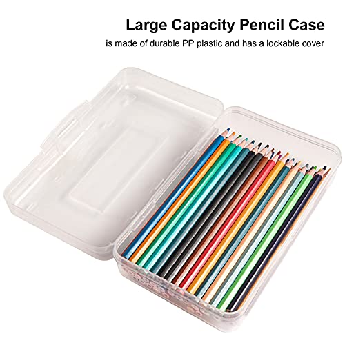 DANRONG Colored Plastic Pencil Box, Large Capacity Pencil Case, Pencil Boxs for Kids Adults, Hard Crayon Box Storage with Snap-Tight Lid for School Office Supplies (Clear) - Image 4