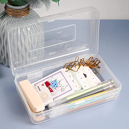 DANRONG Colored Plastic Pencil Box, Large Capacity Pencil Case, Pencil Boxs for Kids Adults, Hard Crayon Box Storage with Snap-Tight Lid for School Office Supplies (Clear) - Image 2