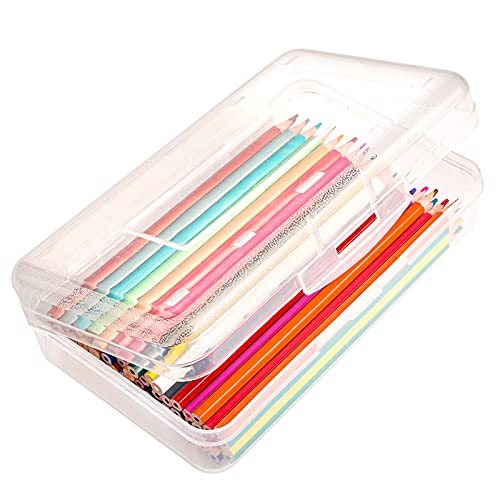DANRONG Colored Plastic Pencil Box, Large Capacity Pencil Case, Pencil Boxs for Kids Adults, Hard Crayon Box Storage with Snap-Tight Lid for School Office Supplies (Clear) - Image 1