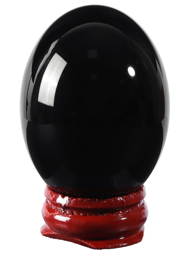 SUNYIK Natural Black Obsidian Ball Sphere with Wood Stand Polished Stone Orb for Divination Meditation Feng Shui Home Office Desk Decor, 1.7-1.9"(45-50mm) - Image 1