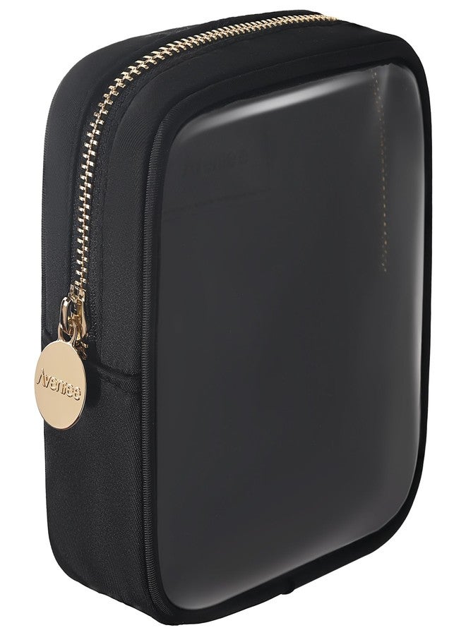 Aveniee Small Clear Makeup Bag, Mini Makeup Bag for Purse Organizer, Cosmetic Bag Travel Zipper Pouch for Women, Cute Car Accessories for Skincare Lipstick Essentials-Black - Image 1