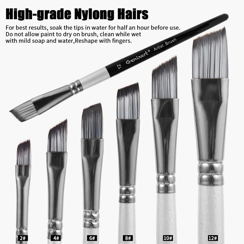 Genixart Angular Paint Brushes Set  6 Pcs Angled Paintbrushes For Acrylic Oil Watercolor Gouache Painting  Premium Nylon Hair Angle Shader Brush For Art Beginners And Artist Professionals - Image 3