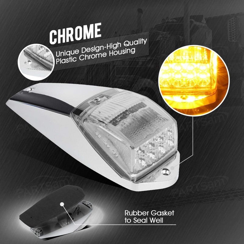 Partsam 5pcs Clear Lens 31LED Amber Cab Marker Top Roof Running Lights w/Chrome Base Compatible with Peterbilt/Kenworth/Freightliner//Western Star/Mack/International/Paccar Trailer Trucks - Image 3