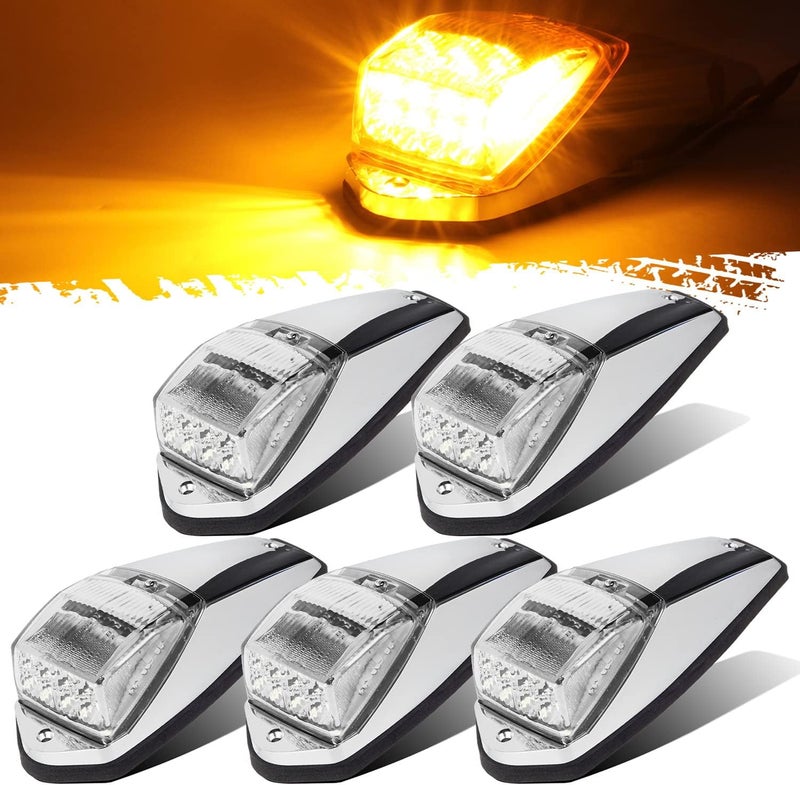 Partsam 5pcs Clear Lens 31LED Amber Cab Marker Top Roof Running Lights w/Chrome Base Compatible with Peterbilt/Kenworth/Freightliner//Western Star/Mack/International/Paccar Trailer Trucks - Image 1