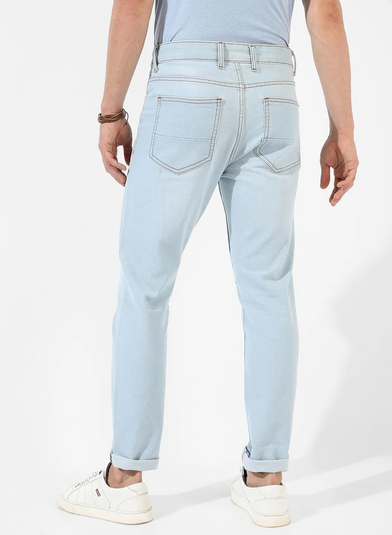 Campus Sutra Men's Classic Light Blue Light Blue-Washed Regular Fit Denim Jeans