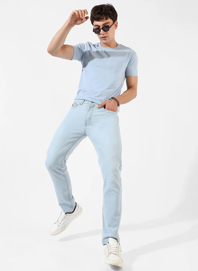 Campus Sutra Men's Classic Light Blue Light Blue-Washed Regular Fit Denim Jeans