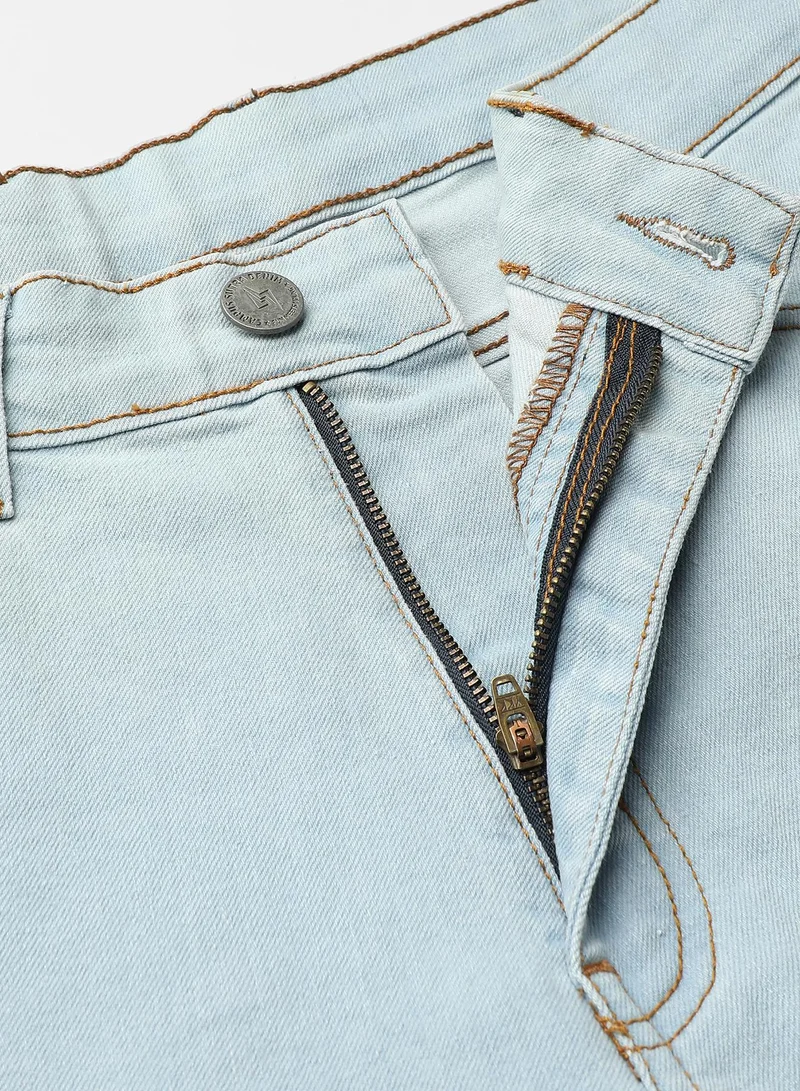 Campus Sutra Men's Classic Light Blue Light Blue-Washed Regular Fit Denim Jeans