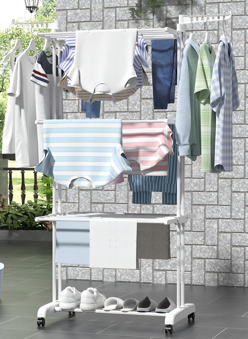 Taimi 4-Tier Foldable Clothes Drying Rack, Stainless Steel Clothes Dryer with Wheels for Indoor and Outdoor Use, White - Image 3