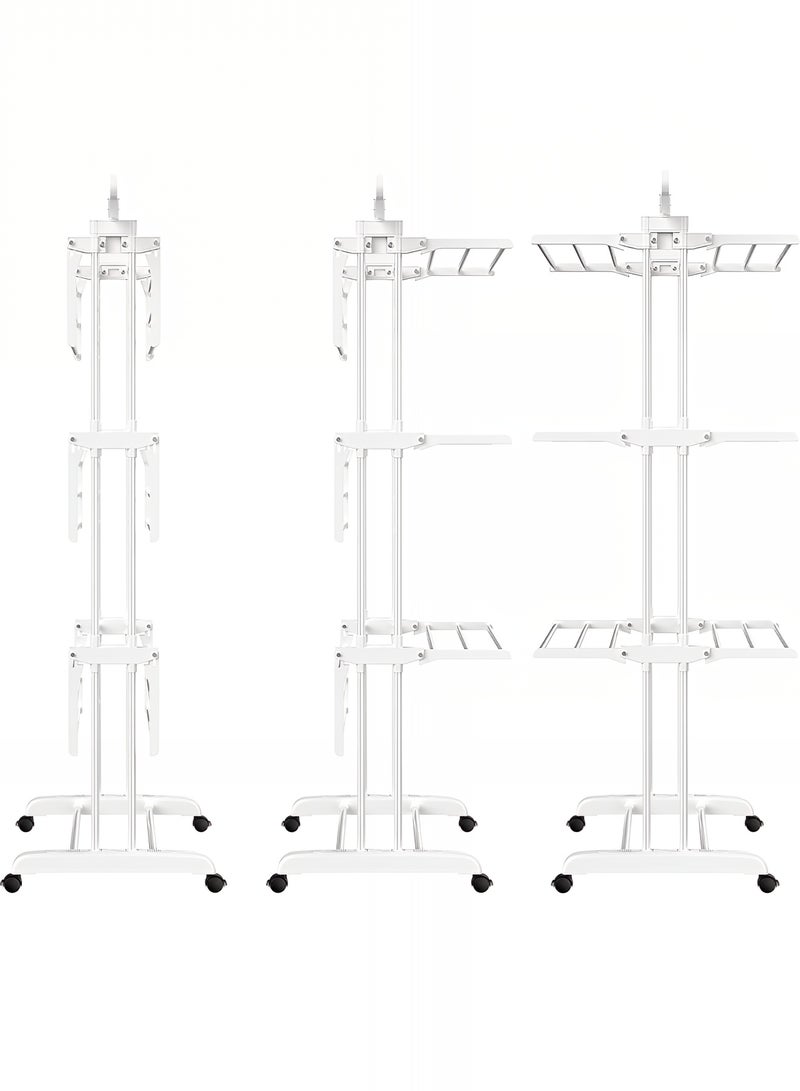 Taimi 4-Tier Foldable Clothes Drying Rack, Stainless Steel Clothes Dryer with Wheels for Indoor and Outdoor Use, White - Image 5