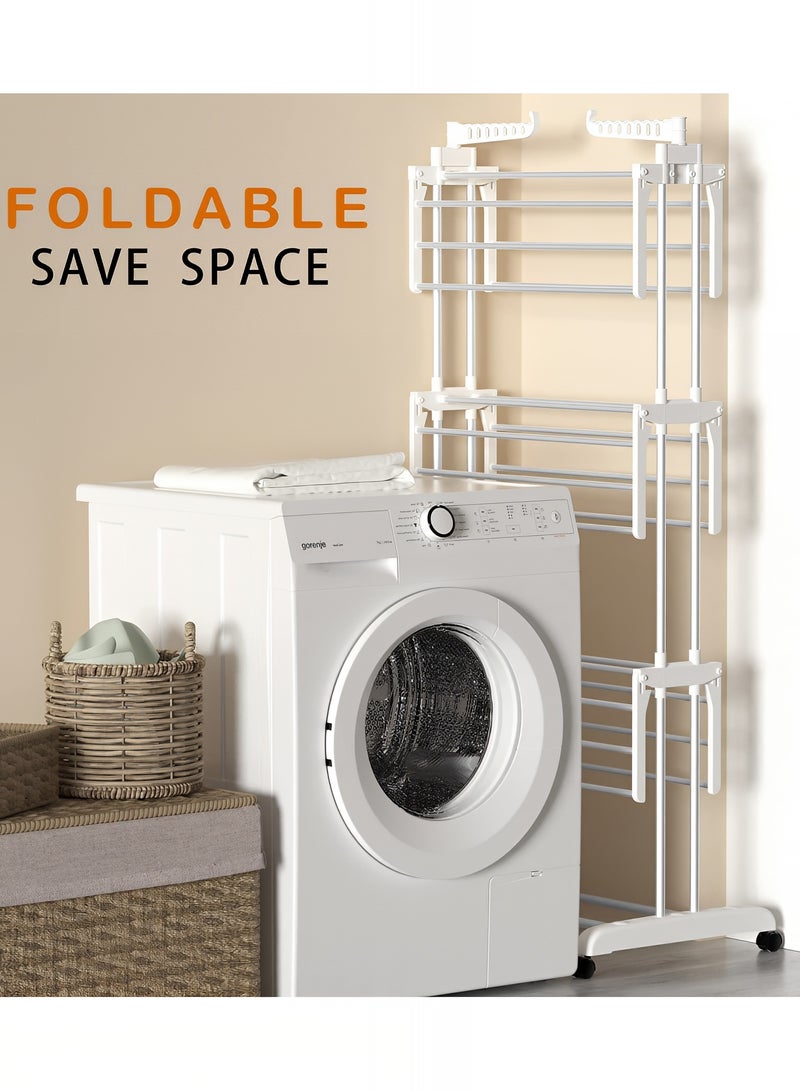 Taimi 4-Tier Foldable Clothes Drying Rack, Stainless Steel Clothes Dryer with Wheels for Indoor and Outdoor Use, White - Image 4