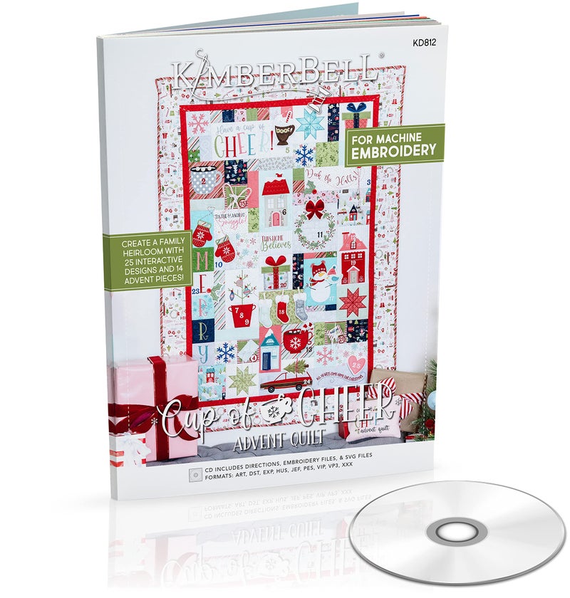 Kimberbell Cup Of Cheer Featured Quilt Machine Embroidery Design CD 25 Interactive Designs Complete Size 42x58 14 Advent Pieces Easy StepByStep Instructions Hoop Sizes 4x4  5x7 Made in USA