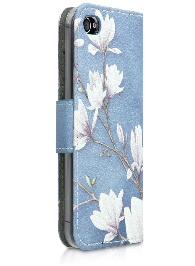 kwmobile Wallet Case Compatible with Apple iPhone 4 / 4S Case for Phone - Magnolias Taupe/White/Blue Grey - Image 3